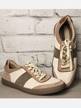 Crown Vintage Leather Sneakers Beige Brown Casual Low Top Size 10